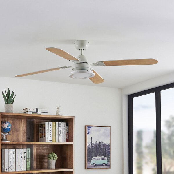 Lindby LED ventilator de tavan Tedric, alb, silențios, Ø 133 cm, Alb, Camera de zi / sufragerie, Metal, Vintage