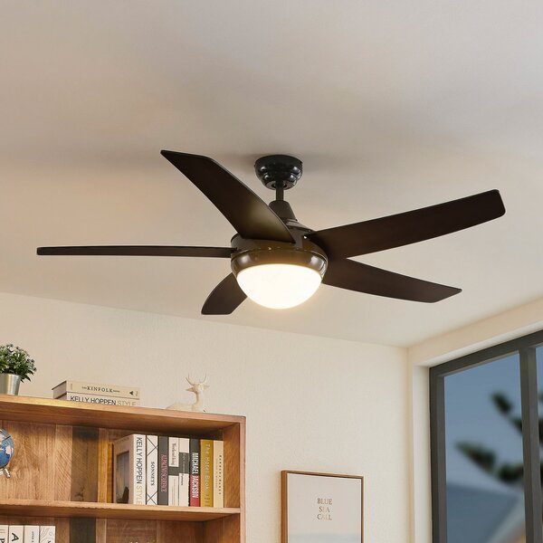 Lindby Ventilator de tavan cu lumină Auraya, silențios, negru, Negru, Camera de zi / sufragerie, Metal, Modern