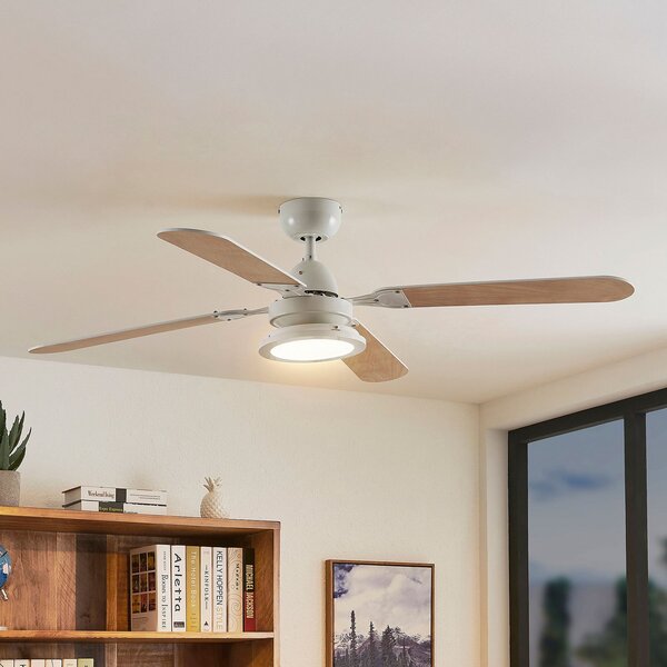 Lindby LED ventilator de tavan Tedric, alb, silențios, Ø 133 cm, Alb, Camera de zi / sufragerie, Metal, Vintage