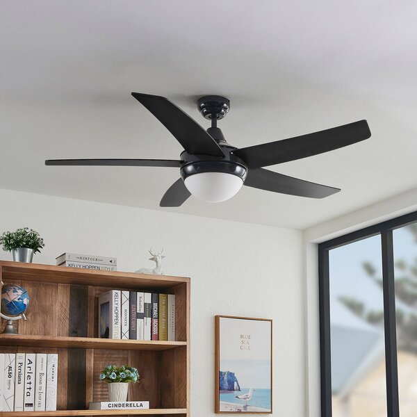 Lindby Ventilator de tavan cu lumină Auraya, silențios, negru, Negru, Camera de zi / sufragerie, Metal, Modern