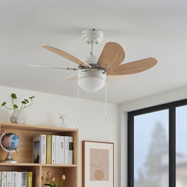 Lindby Ventilator de tavan Minja, alb, lemn, Alb, Camera de zi / sufragerie, Metal, Modern