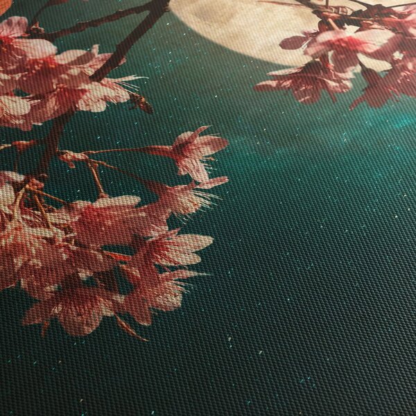 Tablou - Sakura în luna plină (cu ceas) (90x30 cm)
