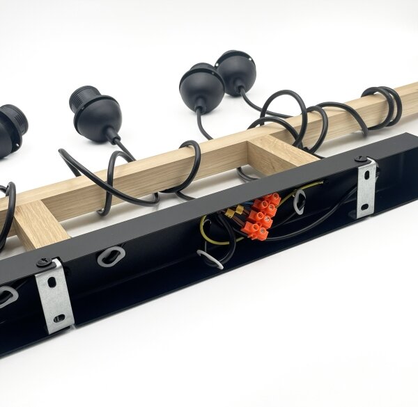 Lustră suspendată pe cablu LEANDRA, 5x E27, 15W, 230V, stejar/negru