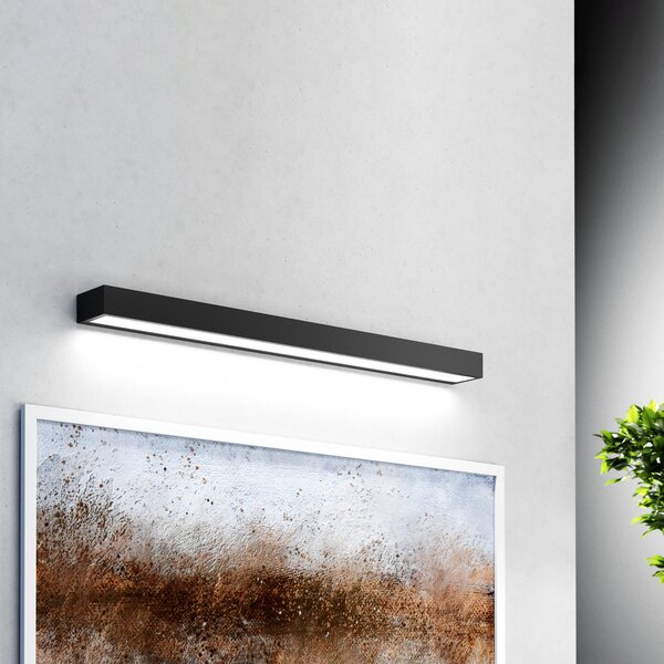 MCJ Aplică de perete pentru baie Vola LED, IP44, negru, 4.000 K, lățime 80 cm, Negru, Baie, Metal, Modern, Soclu de perete jos