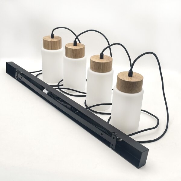 Lustră suspendată pe cablu MARKUS, 4 x E27, 15W, 230V, negru/stejar
