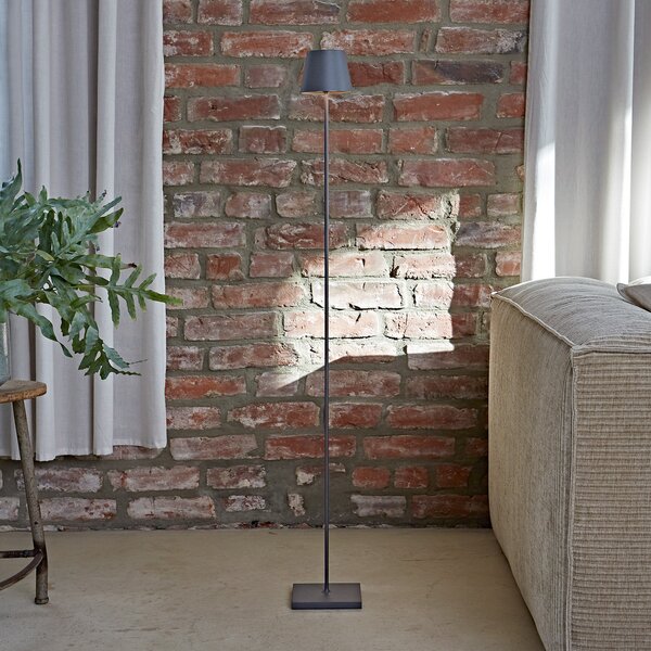 Sigor Lampadar LED reîncărcabilă Nuindie IP54 120 cm rotund USB-C grafit, reglabil, Gri, Camera de zi / sufragerie, Metal, Modern