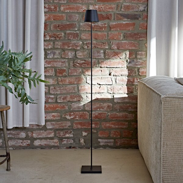 Sigor Lampadar LED reîncărcabilă Nuindie IP54 120 cm rotund USB-C negru, reglabil, Negru, Camera de zi / sufragerie, Metal, Modern
