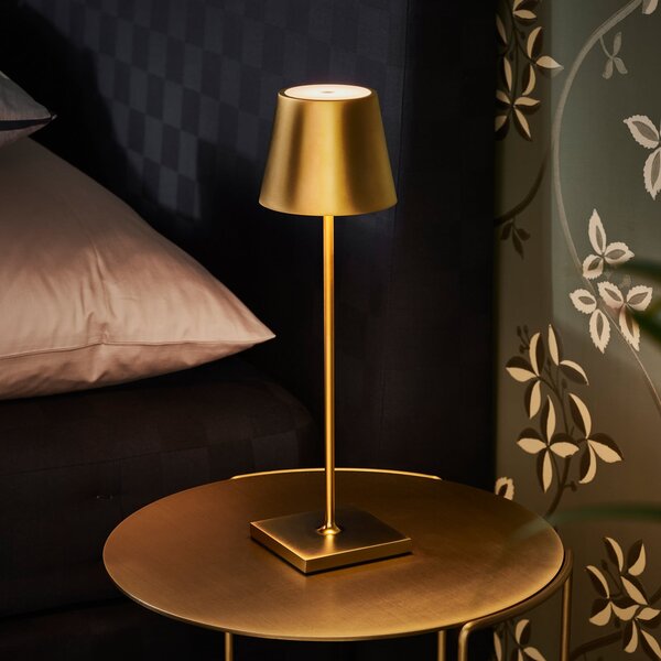 Sigor Nuindie LED lampă de masă reîncărcabilă, USB-C, aurie, IP54, dimabil, reglabil, Auriu / Alamă, Camera de zi / sufragerie, Metal, Modern