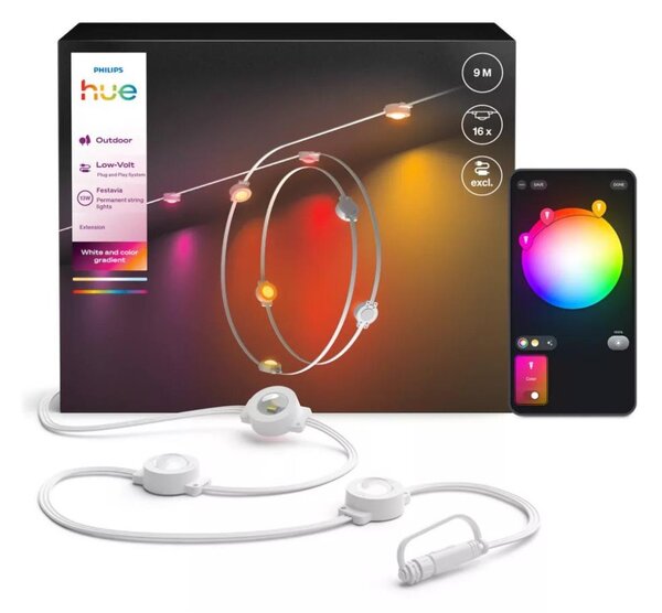 Philips Hue FESTAVIA - Șir exterior LED RGBW dimabil, extensibil, 16xLED 9m IP65