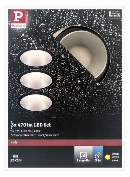 Paulmann 93408 - Set 3x LED 6,5W IP44, luminar baie COLE, dimabil, 230V