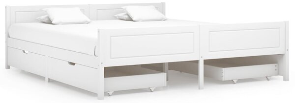 Cadru de pat cu 4 sertare, alb, 180x200 cm, lemn masiv pin
