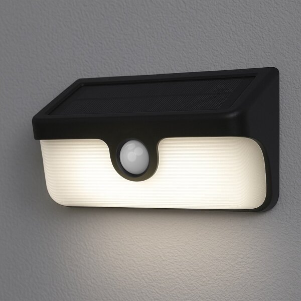 Aplica solară de perete LED LINK cu senzor, 5 W, 3,7 V, 2000 mAh, IP65, negru