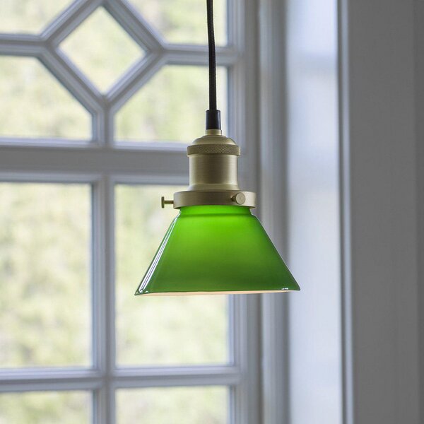 PR Home Lampă suspendată August, verde, Ø 15 cm, reglabil, Verde, Camera de zi / sufragerie, Sticlă, Design