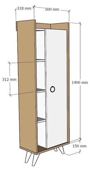 Dulap cu rafturi Sipadi (stejar + alb) . 1094235