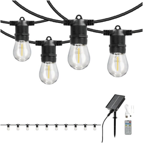Ghirlandă solară LED dimabilă STARLIGHT NEO 10xE27/3,7V 2700K IP54 1200 mAh 11,5m + telecomandă
