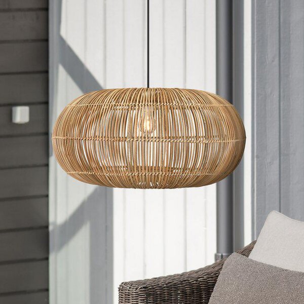 PR Home Zuri, corp de iluminat pentru exterior, Ø 51 cm, rattan, priză, Lemn, Lemn, Modern