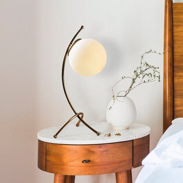 Opviq Lampa de masă Yay 5012, maro, sticlă opală, înălțime 43 cm, Maro / Rugină, Camera de zi / sufragerie, Sticlă, glob
