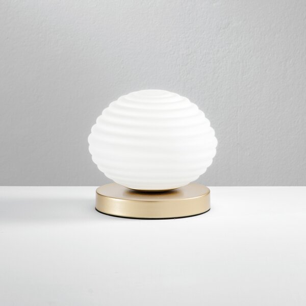 Eco-Light Lampă de masă Ripple, aurie/opal, Ø 18 cm, Alb, Camera de zi / sufragerie, Sticlă, Modern