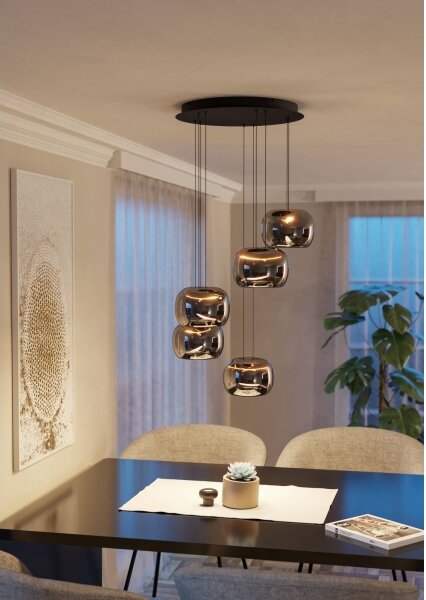 Eglo 390434 - Lustră LED dimmabilă pe cablu HORTUNAS 5xLED/5,8W/230V negru/fumuriu