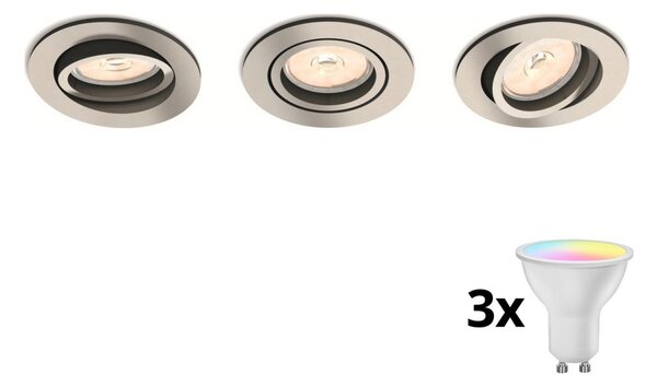 Philips 50393/17/PN - Set 3x spoturi LED RGBW încastrate, reglabile, cu 1x GU10/4,8W/230V, crom + telecomandă