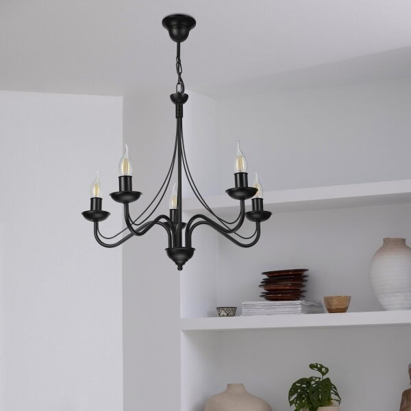 Candelabru cu lanț ANTON 5xE14/15W/230V negru