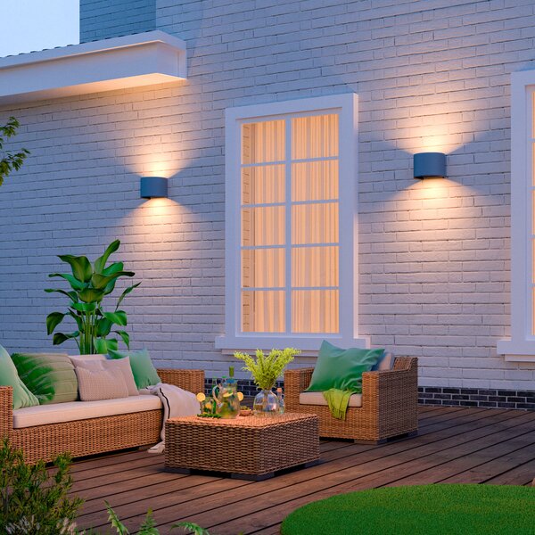 Calex LED lampă de perete exterior ovală, sus/jos, înălțime 10 cm, antracit, Negru, Aluminiu, Modern, Priză de perete sus / jos