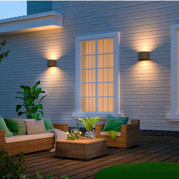 Calex LED lampă de perete exterior ovală, sus/jos, înălțime 10 cm, maro ruginiu, Maro / Rugină, Aluminiu, Modern, Priză de perete sus / jos