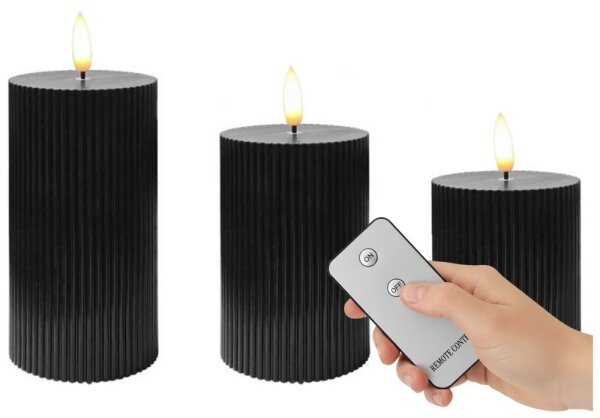 Set de 3 lumânări LED BRILLO, alimentare 2x AA, negru, cu telecomandă