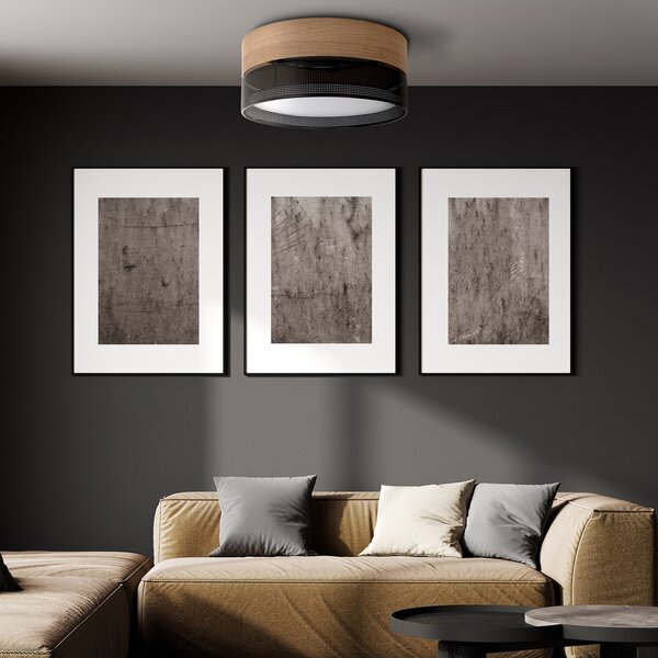 TK Lighting Plafonieră Nicol, negru, aspect lemn, Ø 50 cm, 4 x E27, reglabil, Negru, Camera de zi / sufragerie, Metal, Modern