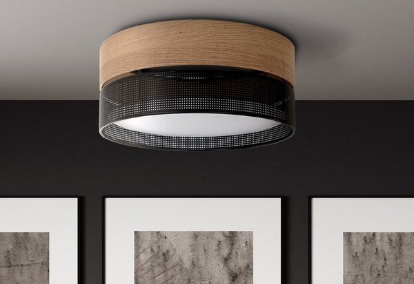 TK Lighting Plafonieră Nicol, negru, aspect lemn, Ø 50 cm, 4 x E27, reglabil, Negru, Camera de zi / sufragerie, Metal, Modern