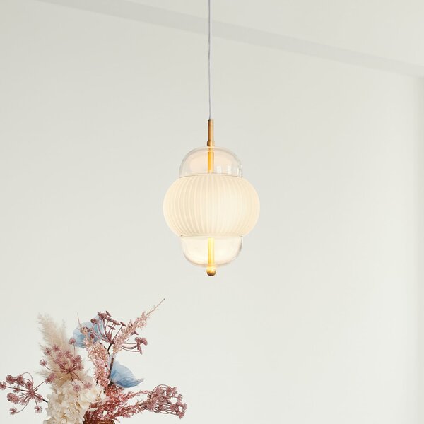 DESIGN BY US Suspensie Shahin, Ø 23 cm, 3 lumini, alb / transparent, sticlă, reglabil, Alb, Camera de zi / sufragerie, Sticlă, Design