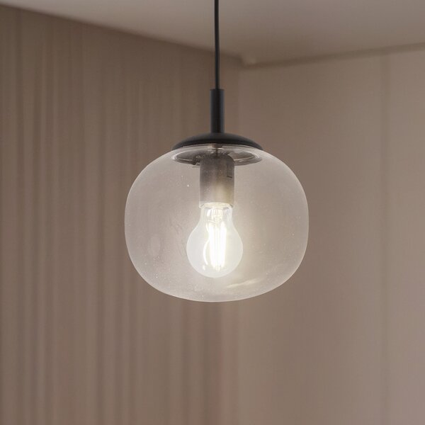 TK Lighting Lampă suspendată Vibe, sticlă transparentă, Ø 20 cm, reglabil, Transparent, Camera de zi / sufragerie, Sticlă, Modern