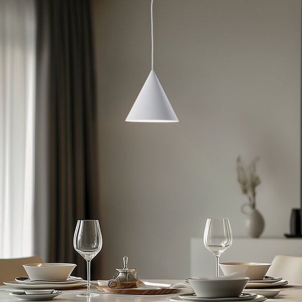 TK Lighting Lampă suspendată Cono, alb, Ø 19 cm, oțel, flacără simplă, reglabil, Alb, Camera de zi / sufragerie, Metal, Modern
