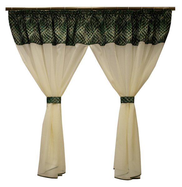Perdea Velaria voal crem si tafta verde, 240x145 cm