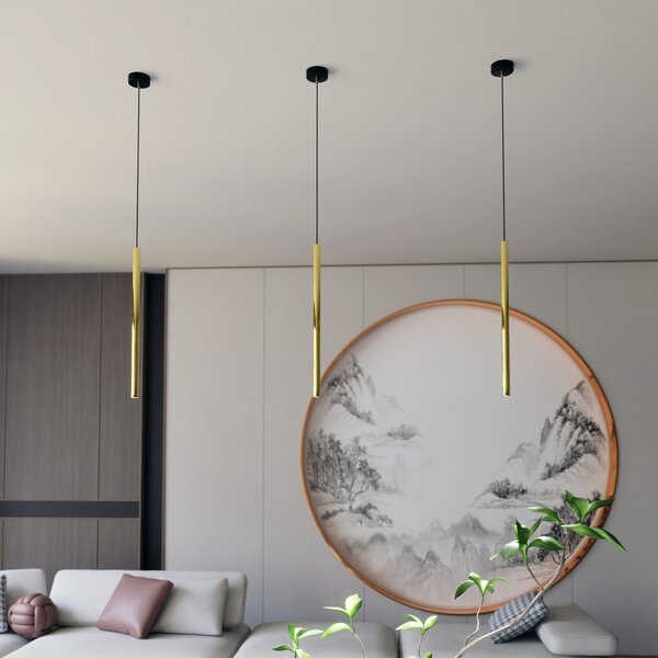 EMIBIG LIGHTING Lampă suspendată Selter, auriu, 1 bec, metal, reglabil, Auriu / Alamă, Camera de zi / sufragerie, Metal
