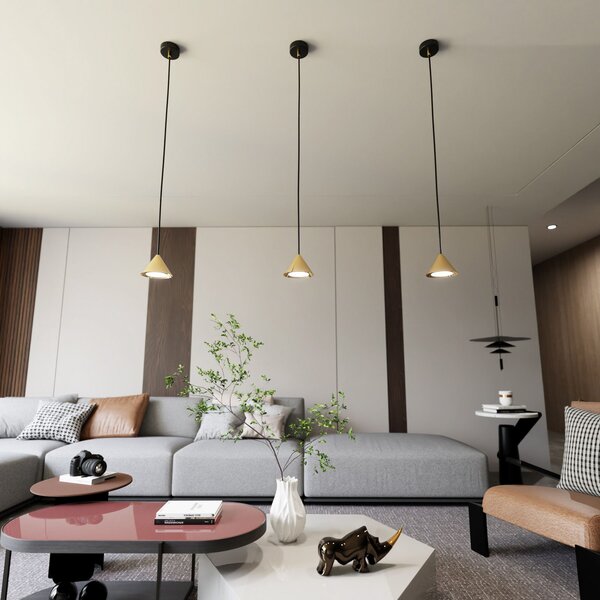 EMIBIG LIGHTING Lampă suspendată Elit, 1 bec, auriu, suspensie metalică m, reglabil, Auriu / Alamă, Camera de zi / sufragerie, Metal