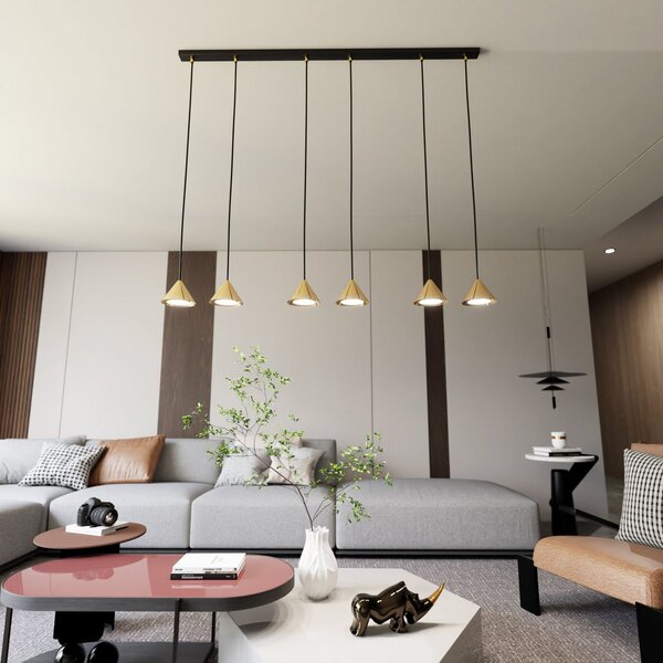 EMIBIG LIGHTING Lampă suspendată Elit, 6 becuri, auriu, metal, reglabil, Auriu / Alamă, Camera de zi / sufragerie, Metal