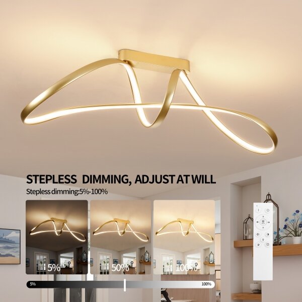 Brilagi-LED Lustră aplicată reglabilă TWISTER LED/60W/230V 3000-6000K auriu + telecomandă