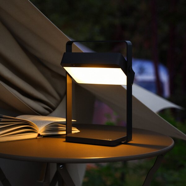 Nordlux Lampa de masă solară cu LED Saulio, negru, IP44, aluminiu, USB, baterie, reglabil, Negru, Camera de zi / sufragerie, Aluminiu, Modern