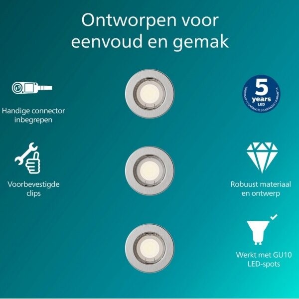 Philips - Set de 3 spoturi încastrate PERIDOT 1xGU10/7W/230V, argintiu