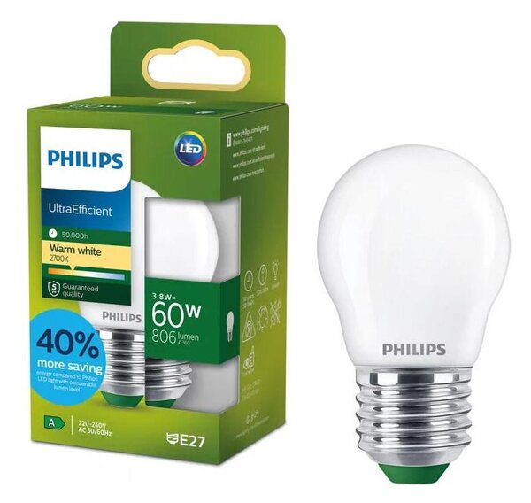 Bec LED Philips ULTRAEFFICIENT P45 E27/3,8W/230V 2700K