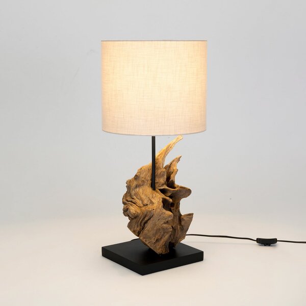 Holländer Lampă de masă Filicudi, bej/color lemn, înălțime 60 cm, in, Lemn, Camera de zi / sufragerie, Lemn, Casă de țară / Rustic