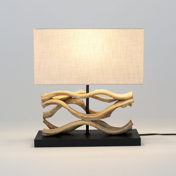 Holländer Lampă de masă Panarea, culoare lemn/bej, înălțime 42 cm, lemn, Lemn, Camera de zi / sufragerie, Lemn, Casă de țară / Rustic