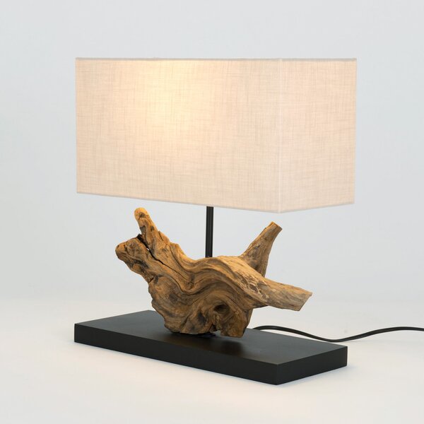 Holländer Lampă de masă Lipari, culoare lemn/bej, înălțime 41 cm, lenjerie pat, Lemn, Camera de zi / sufragerie, Lemn, Casă de țară / Rustic
