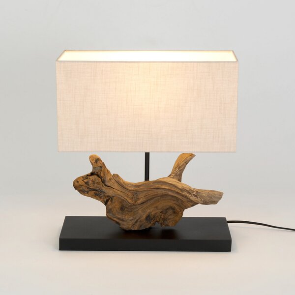 Holländer Lampă de masă Lipari, culoare lemn/bej, înălțime 41 cm, lenjerie pat, Lemn, Camera de zi / sufragerie, Lemn, Casă de țară / Rustic