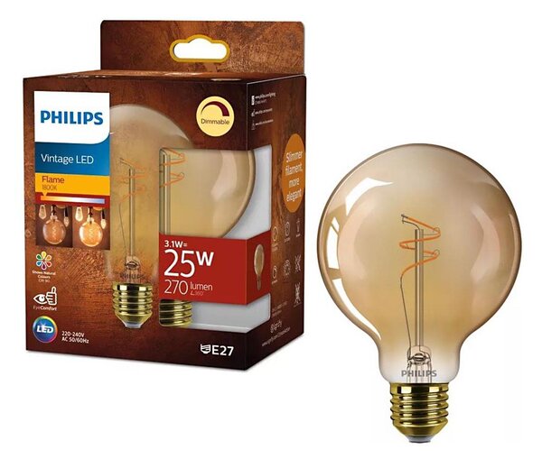 Bec LED reglabil Vintage Philips G95 E27/3,1W/230V 1800K