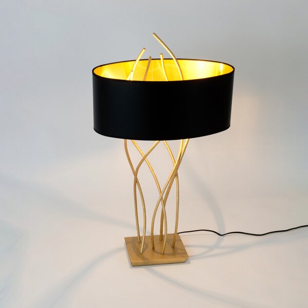Holländer Lampă de masă ovală Elba, auriu/negru, înălțime 75 cm, fier, Auriu / Alamă, Camera de zi / sufragerie, Metal, Modern