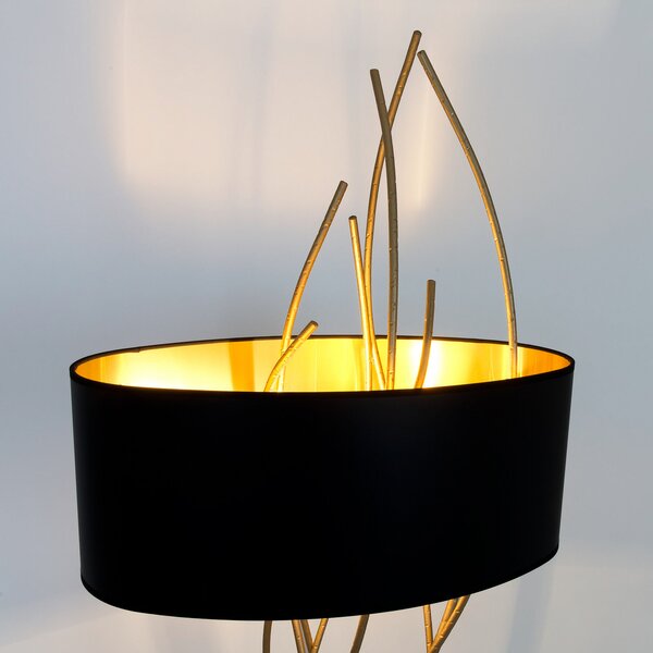 Holländer Lampă de podea ovală Elba, auriu/negru, înălțime 180 cm, fier, Auriu / Alamă, Camera de zi / sufragerie, Metal, Modern