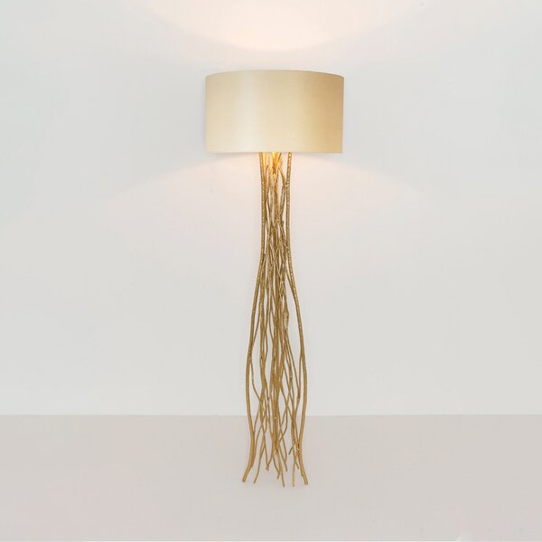 Holländer Lampă de podea Capri, auriu/ecru, înălțime 155 cm, fier ciocănit, Auriu / Alamă, Camera de zi / sufragerie, Metal, Modern