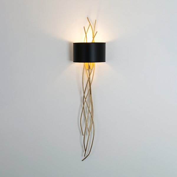 Holländer Aplică Elba lungo, auriu/negru, înălțime 144 cm, fier, reglabil, Auriu / Alamă, Camera de zi / sufragerie, Metal, Modern